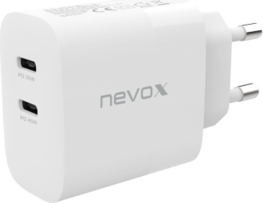 nevox 45W DOBBEL - USB - C STRØMLEVERING (PD) LADER GAN, HVIT (HC-2137)