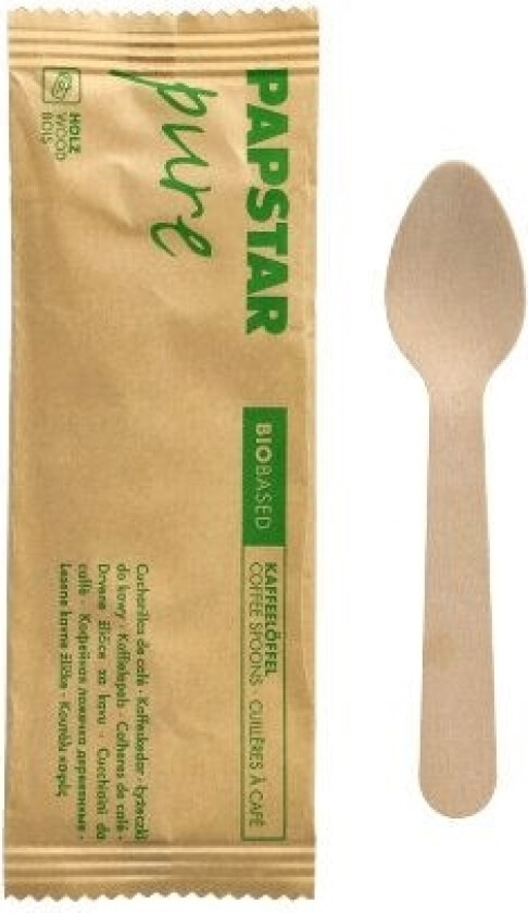 Papstar 88450, Engangsskje (kaffeskje), Tre, Naturlig, 11 cm, 50 stykker