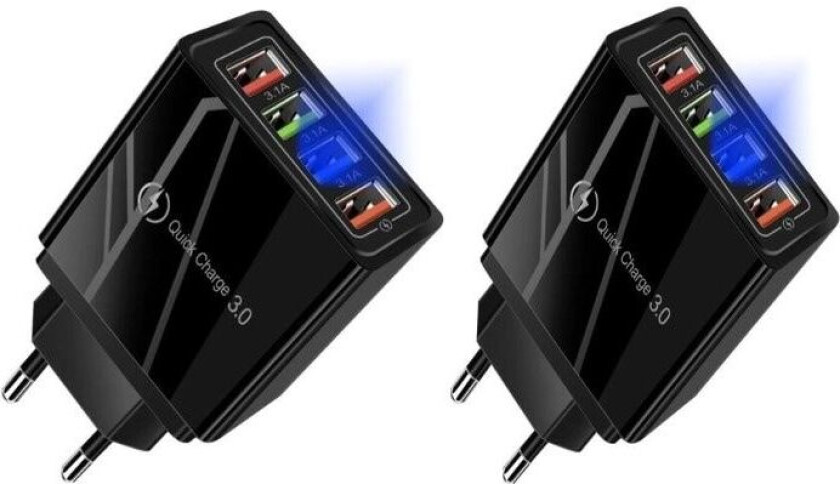 2 pakker Mobillader / Hurtiglader med 4 stikkontakter - QC3