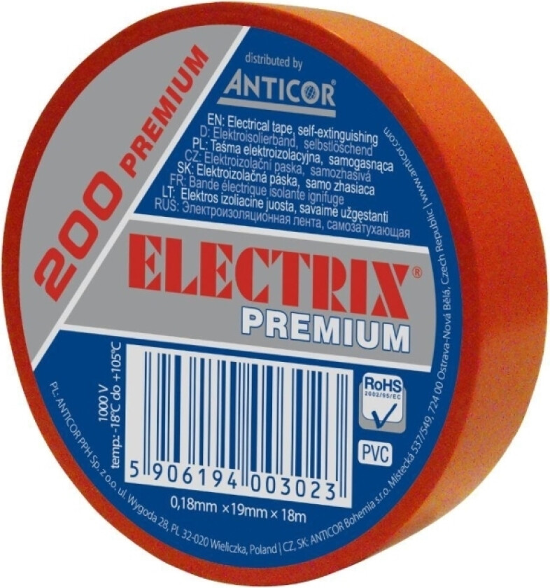 Electrical insulating tape ELECTRIX 200 PREMIUM 19mm 18m red