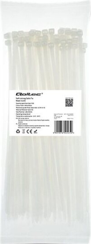 52205, Stigeformet buntebånd, Nylon, Hvit, CE, 25 cm, 4,8 mm