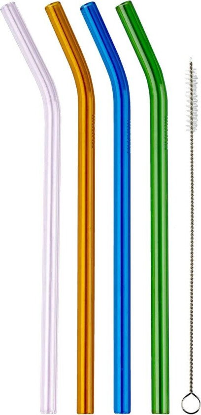 sugerør glass 4 deler + oppvaskbørste Multi