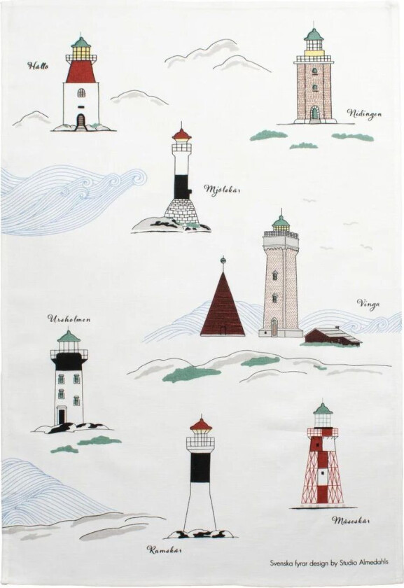 Svenska fyrtårn kjøkkenhåndkle 47 x 70 cm Hvit-multi