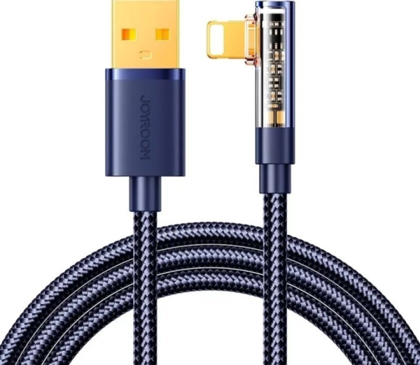 Joyroom USB-kabel med vinklet USB til Lightning-kabel 2,4A 1,2 m - blå