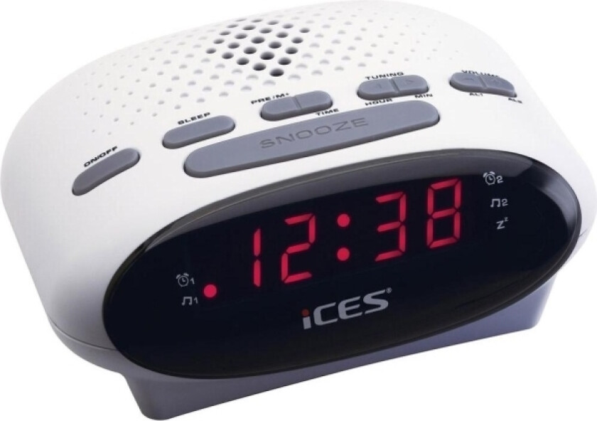 Ices ICR-210, Klokke, FM, PLL, LED, 1,52 cm (0.6"), Hvit, 3 V