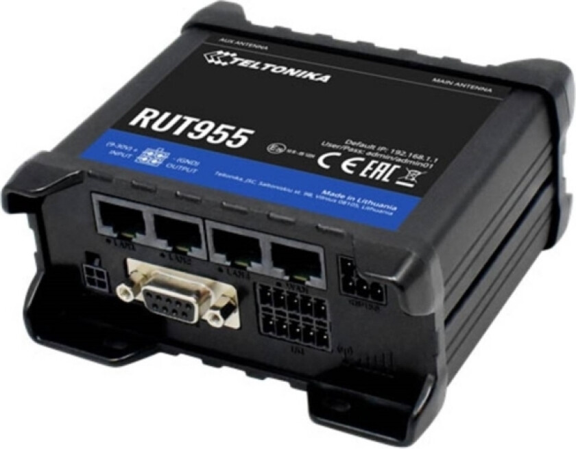 RUT955, Wi-Fi 4 (802.11n), Enkeltbånd (2.4 GHz), Ethernet/bredbåndsforbindelse, 3G, Sort, Frittstående router