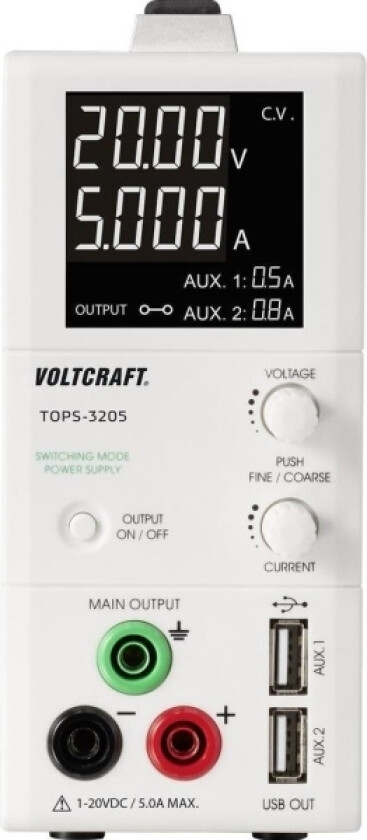 laboratoriestrømforsyning, justerbar TOPS-3205 1 - 20 V/DC 0,25 - 5 A 100 W OVP, smal design Antall utganger 3 x (TOPS-3205)