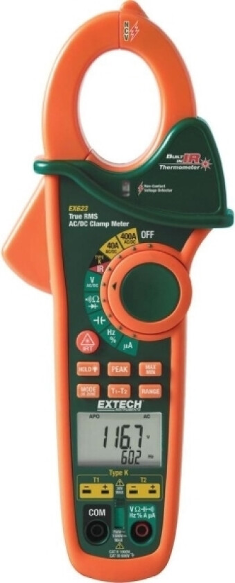 EX623-EU Strømtang , Hånd-multimeter digital IR-termometer CAT III 600 V Visning (counts): 40000