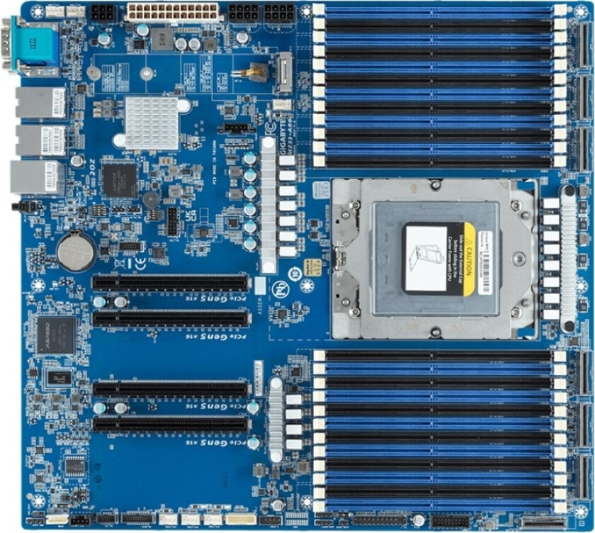 Gigabyte MZ33-AR0 - 1.0 - hovedkort - utvidet ATX (E-ATX) EPYC 9004 series - LGA6096 Socket - USB 3.2 Gen 1 - 2 x 10 Gigabit LAN - innbygd grafikk