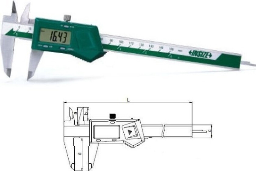 Størrelse 300 DIGITAL CALIPER. 12 3V/DATA/SQ/CERT. - 1108-300W