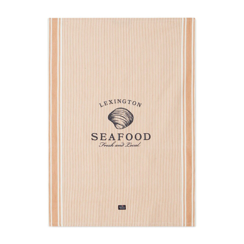 Seafood Striped & Printed kjøkkenhåndkle 50 x 70 cm Beige-hvit