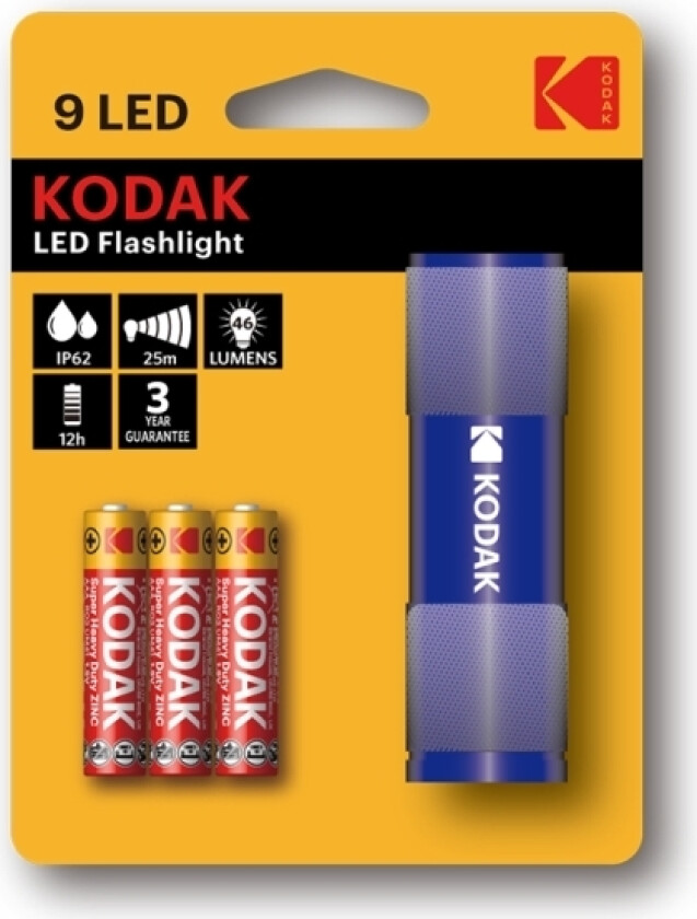 9LED, Lommelykt, Blå, Aluminium, IP62, -10 - 60 °C, LED