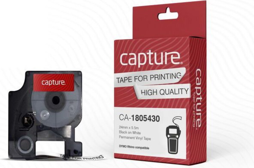 - Vinyl - Laminated - Permanet Adhesiv - Svart På Hvitt - Rull (2,4 Cm X 5,5 M) 1 Kassett(Er) Hengeboks - Merketape (Alternativ For: Dymo 180