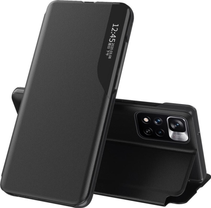 Eco Leather View Case Elegant Flip-Deksel Med Stativfunksjon For Xiaomi Redmi Note 11T 5G / Redmi Note 11S 5G / Poco M4 Pro 5Gblack