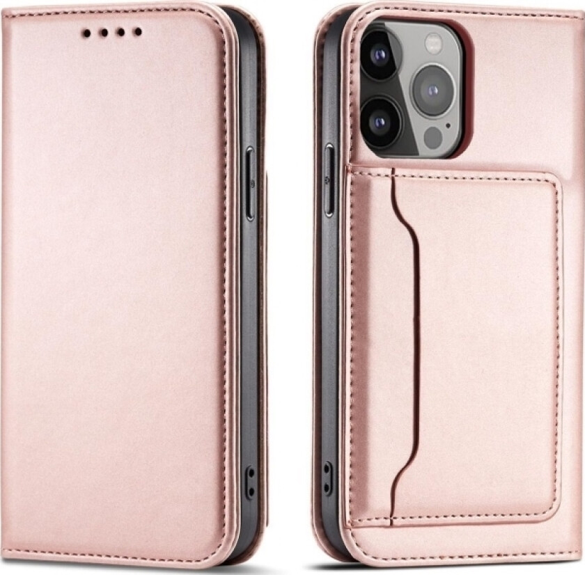 Magnet Card Case-Deksel Til Iphone 13 Pro-Deksel, Lommebok For Kort, Kortstativ, Rosa