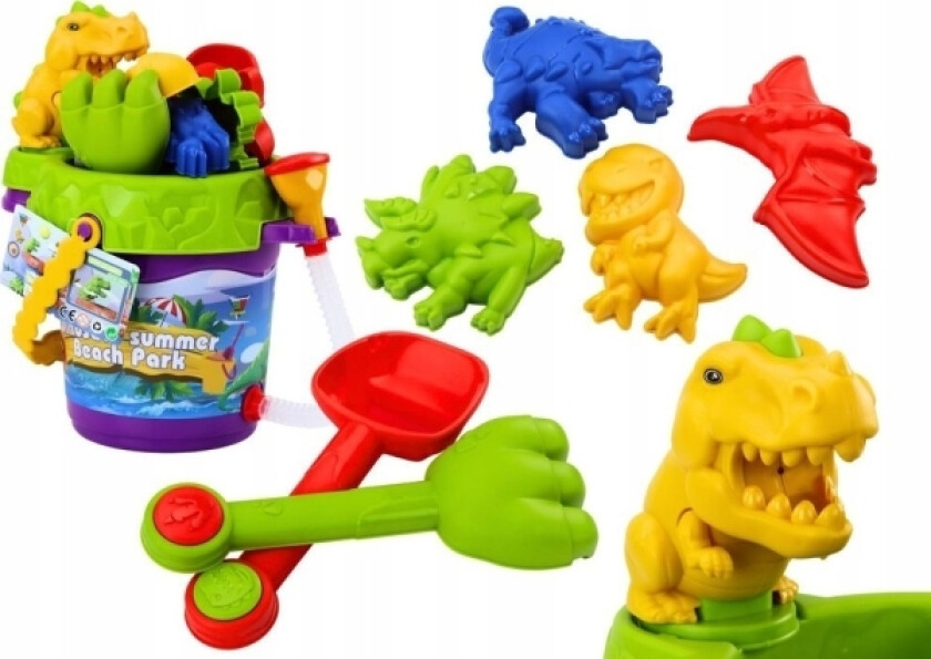 Leantoys Sandbøtte Med Dusjvannskanne Og Former Dinosaurer