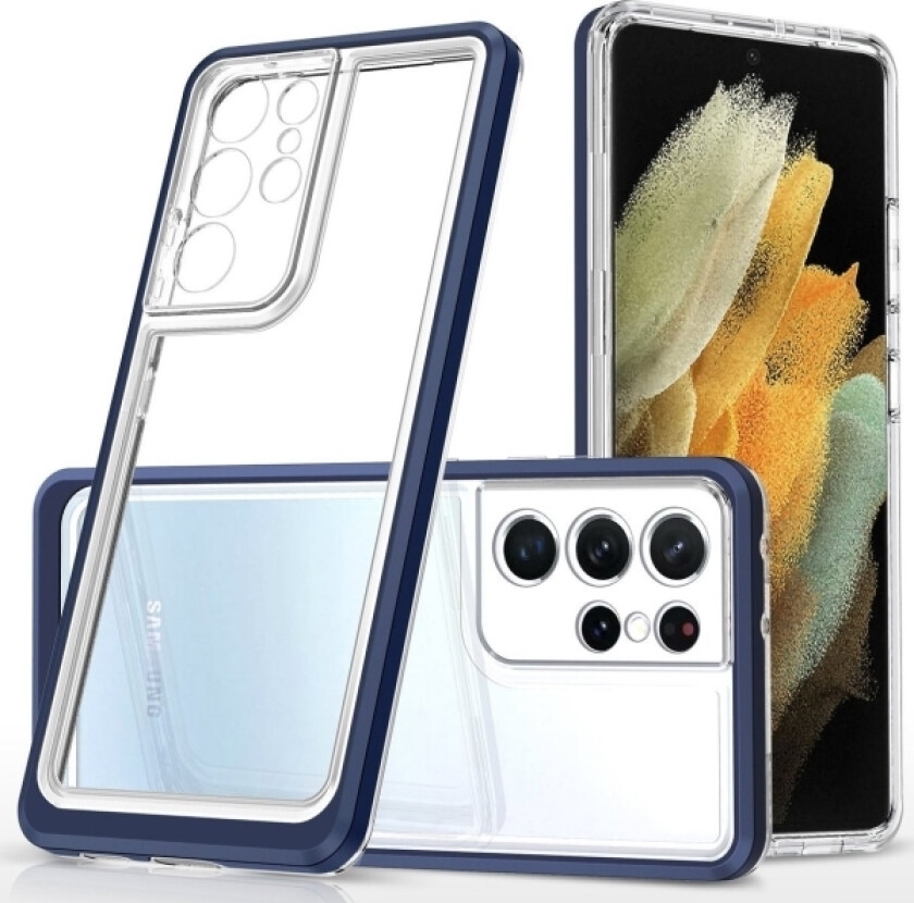 Clear 3In1 Deksel Til Samsung Galaxy S23 Ultra Silikondeksel Med Ramme Blå