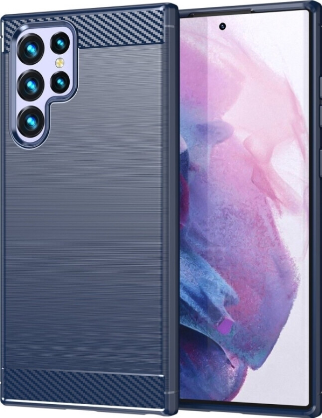 Carbon Case For Samsung Galaxy S23 Ultra Fleksibel Silikon Karbon Deksel Blå