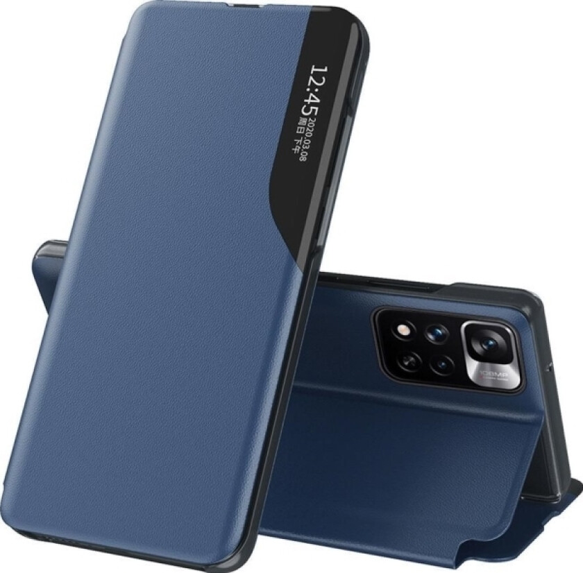 Eco Leather View Case Elegant Etui Med Flip-Deksel Og Stativfunksjon For Xiaomi Redmi Note 11T 5G / Redmi Note 11S 5G / Poco M4 Pro 5G Blå