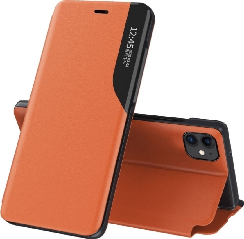 Eco Leather View Case Elegant Deksel Med Klaff Og Stativfunksjon For Iphone 13 Mini Orange