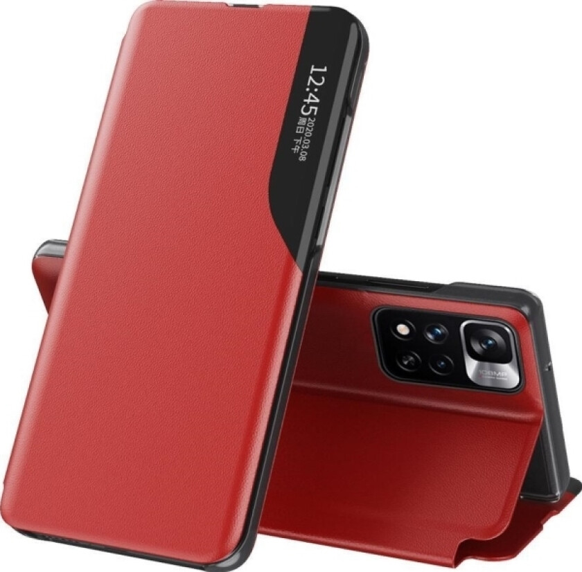 Clear View Eco Leather View Case Elegant Etui Med Flip-Deksel Og Stativfunksjon For Xiaomi Poco X4 Nfc 5G Rød