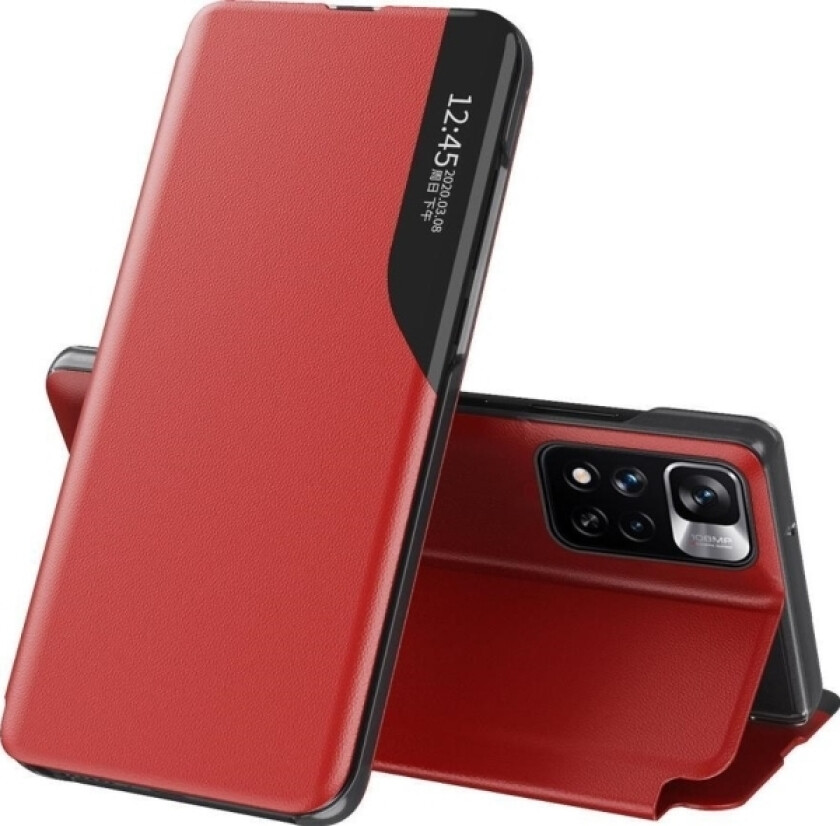 Eco Leather View Case Elegant Etui Med Flip-Deksel Og Stativfunksjon For Xiaomi Redmi Note 11T 5G / Redmi Note 11S 5G / Poco M4 Pro 5G Rød