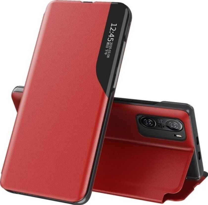 Eco Leather View Case Elegant Deksel Med Klaff Og Stativfunksjon For Xiaomi Redmi K40 Pro+ / K40 Pro / K40 / Poco F3 Rød