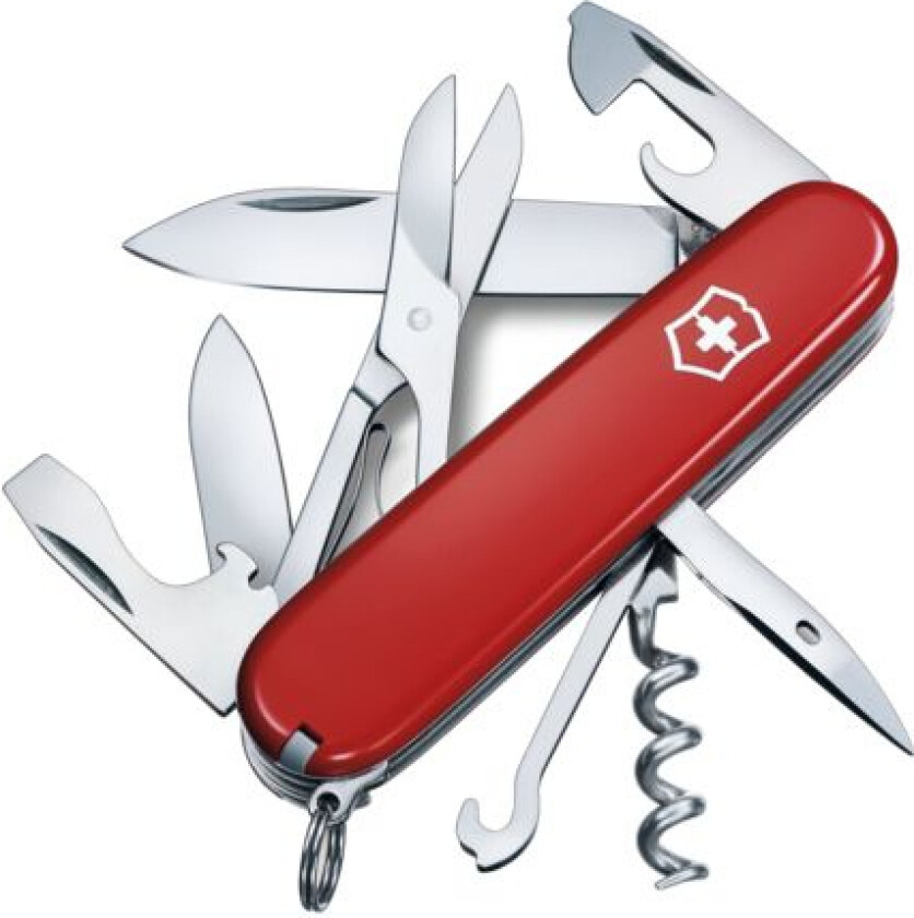 Climber, Slip joint knife, Multi-tool knife, Cellidor, ABS syntetisk, Rød, Rustfritt stål, 14 verktøy