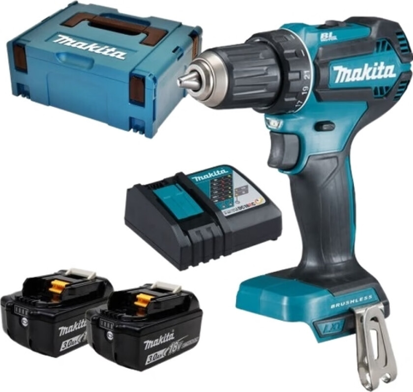 Ddf485rfj Cordless Drill, 18 V, 2X 3.0 Ah Li-Ion, 50/25 Nm, 1.7 Kg, Led, Bl-Motor, Makpack