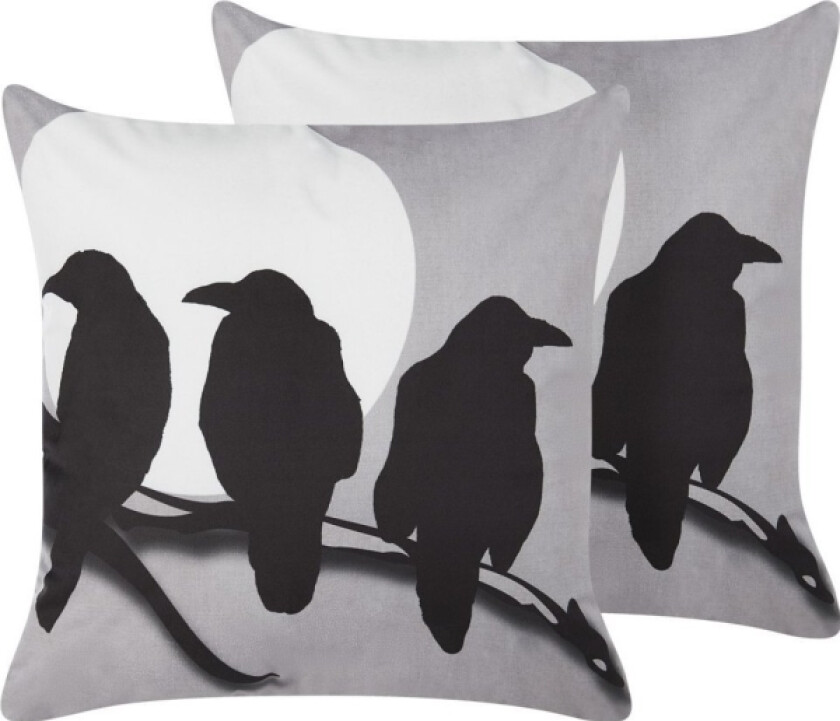 Velvet Decorative Pillow With Bird Motifs 45 X 45 Cm Gray Oradea