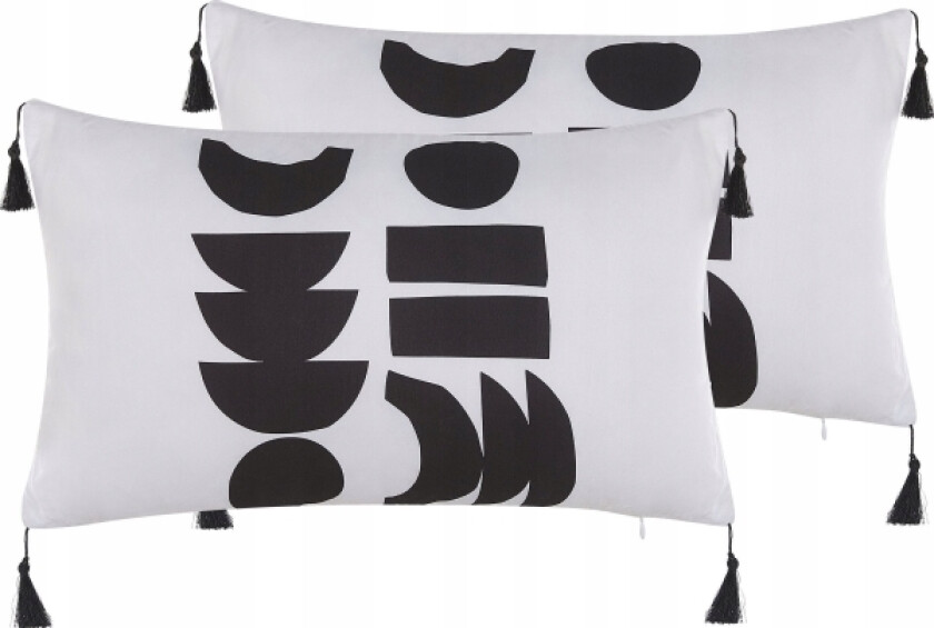 2 Decorative Cushions With A Geometric Formula 30 X 50 Cm White With Black Liriop