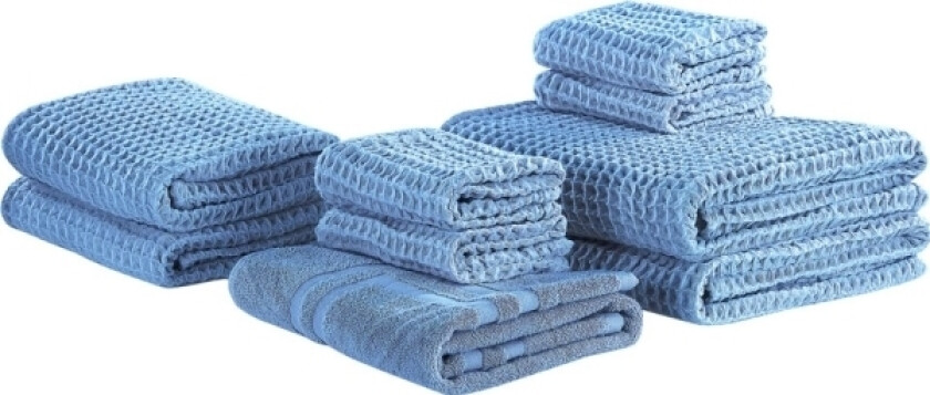 Set Of 9 Blue Cotton Towels