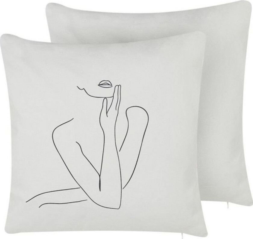 2 Cotton Decorative Cushions With A Female Motif 45 X 45 Cm White Meadovfamas