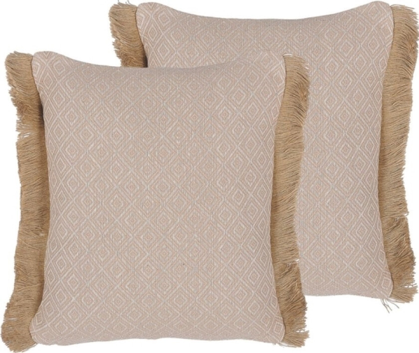 Set Of 2 Cushions Geometric Pattern 45 X 45 Cm Beige Lonar