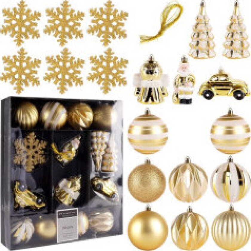 juletrekuler, uknuselige juletrekuler, gull, sett med 20 stk.