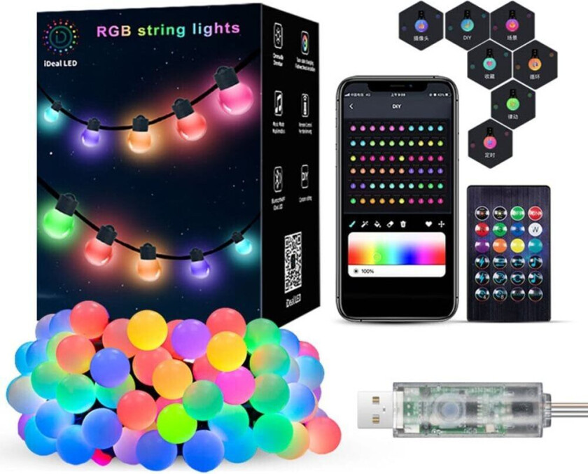 Utendørs Smart LED Strip Lights Farge Led String Lights Hvit