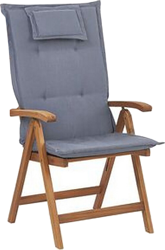 Sett med 6 Hagestoler Lyst Akasietre med Blå Puter Sammenleggbar UV-bestandig Rustikk Stil
