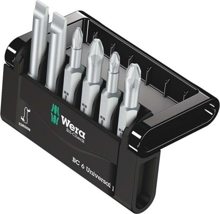 Bit-Check, 6 stykker, Phillips, Pozidriv, Spor/slot, PH 1,PH 2, PZ 1,PZ 2