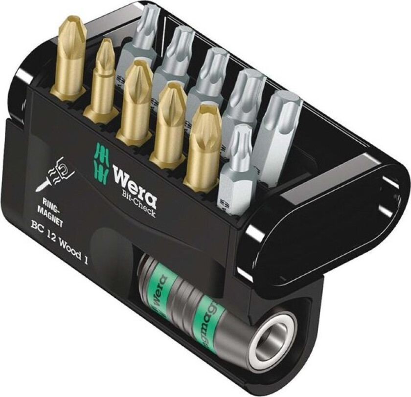 Wera Bit-Check 12 Wood 1 - Screwdriver bit and bit holder set - 12 deler - torx, phillips, pozidriv - sekspunkters - 6.35 mm - lengde: 25 mm, 57 mm