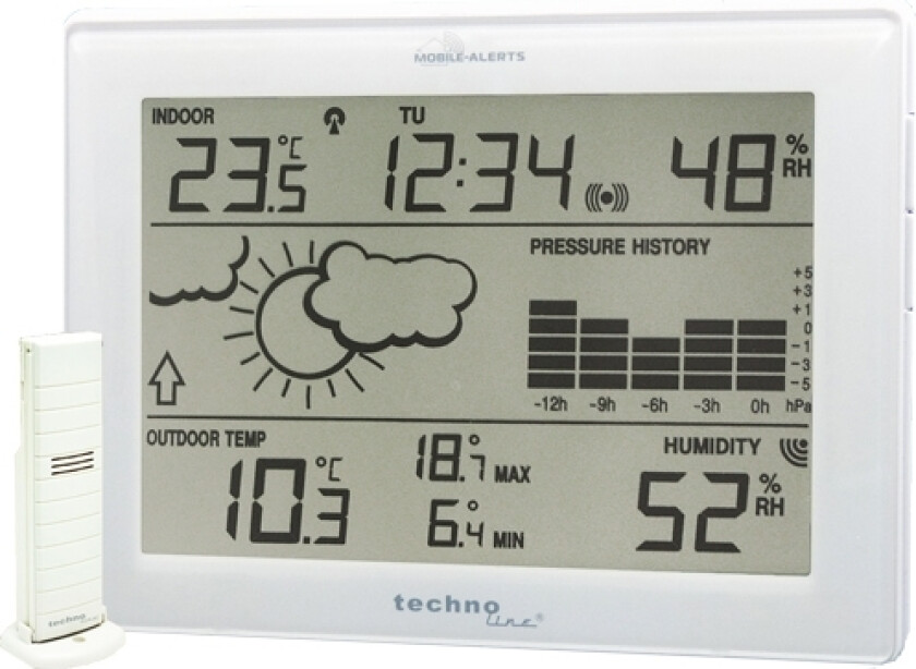 Technoline MA 10410, Hvit, Inne hygrometer, Inne Termometer, Utendørs Fuktighetsmåler, Utendørs Barometer, Barometer, Termometer