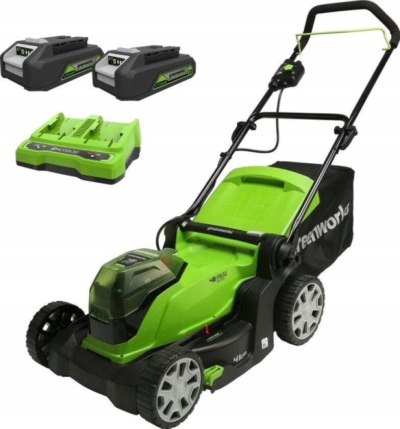 2x24V batteri gressklipper 41cm batteri gressklipper G24X2LM41K2x dobbel lader + 2 batterier 2Ah