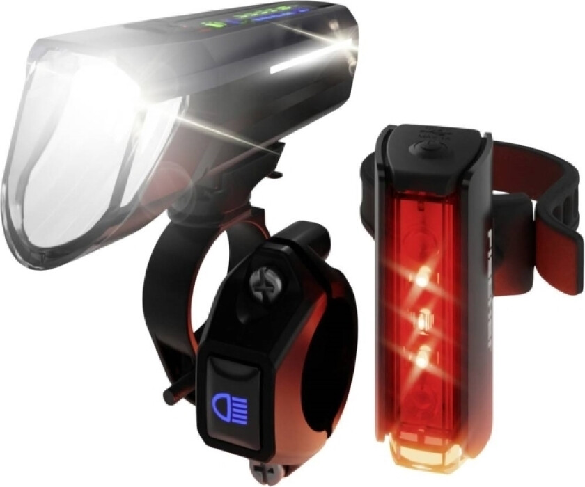 FISCHER FAHRRAD PLUS 100/130 Fernlicht + TWIN STOP Cykellys sæt LED (RGB) Sort