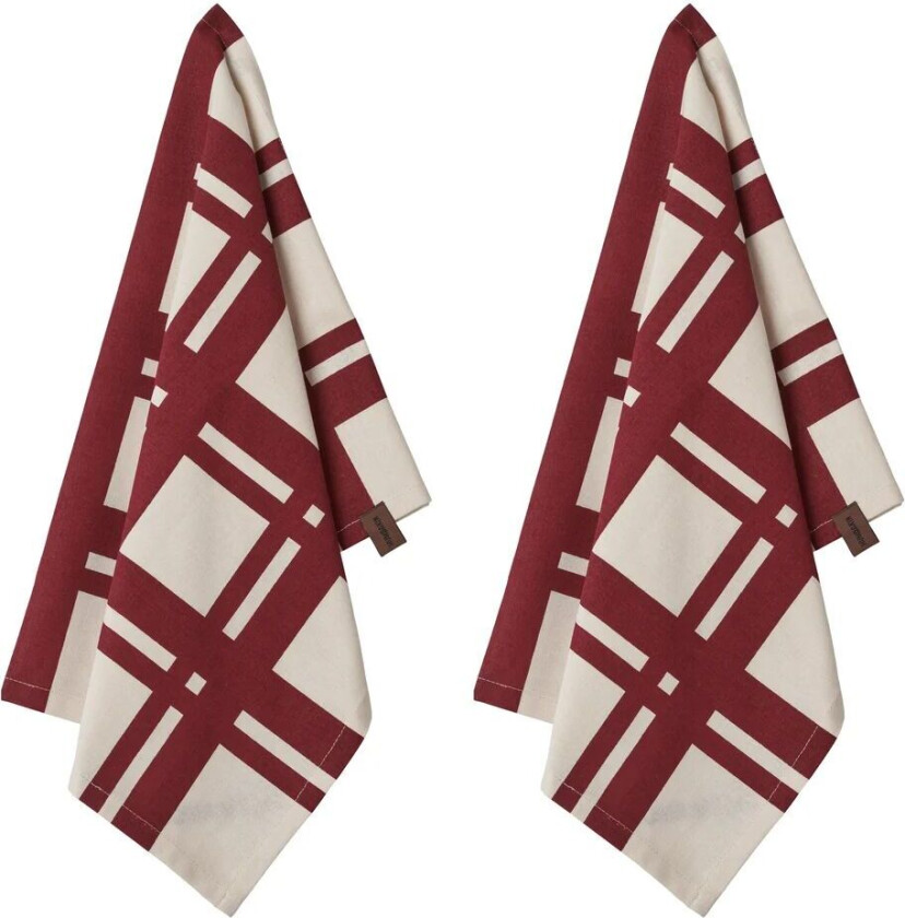 Red Check kjøkkenhåndkle 2-pakning Off white/Red