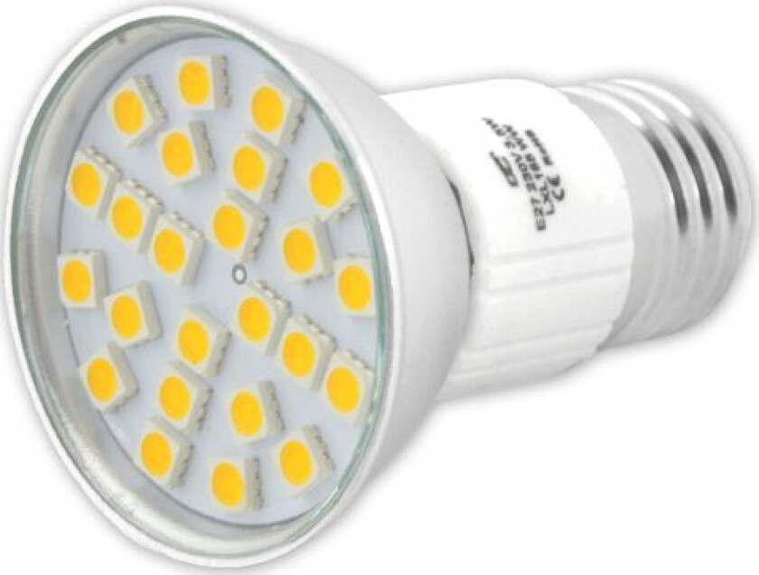 PS 24 LED SMD5050 pære, E27/230V, varmhvitt lys.