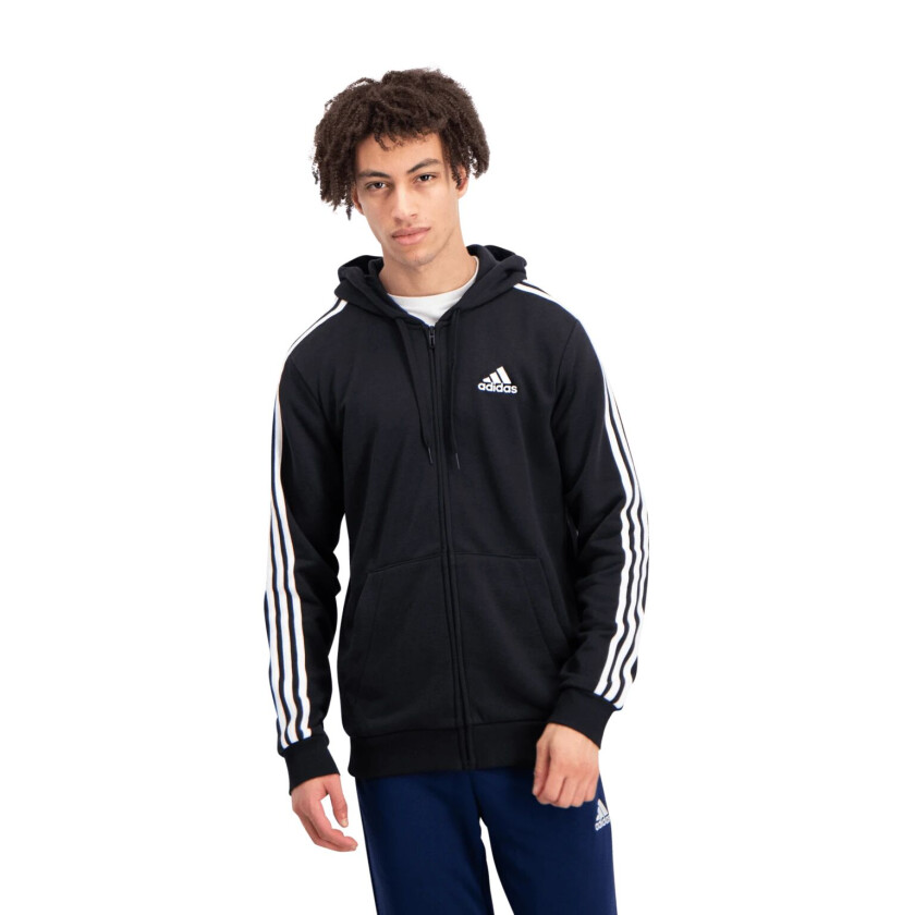 adidas Essential French Terry 3-Stripes Full-Zip Hoodie, hettejakke herre BLACK/WHITE