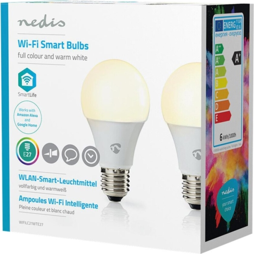 Wi-Fi Smart - LED-lyspære - form: A60 - E27 - 6 W (ekvivalent 40 W) - klasse G - RGB/warm white/white light - 2700 K (en pakke 2)