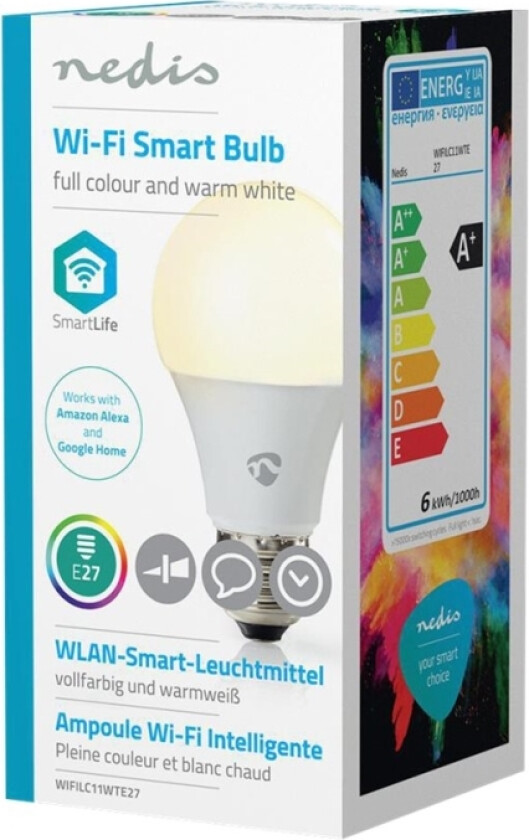 Wi-Fi Smart WIFILC11WTE27 - LED-lyspære - form: A60 - E27 - 6 W (ekvivalent 40 W) - klasse G - RGB-lys - 2700 K - hvit