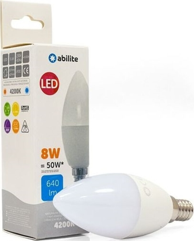 Abilite ABILITE LED-PÆRE MELKELYS, NØYTRAL E14 8W/230V 640LM C37