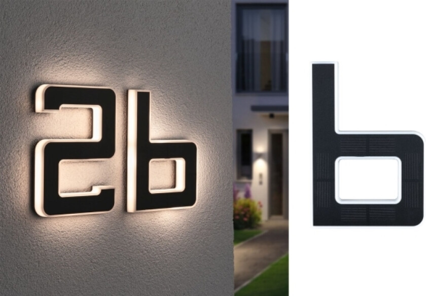 Letter B, Vegglys, Sort, Plast, IP44, Fasade, III