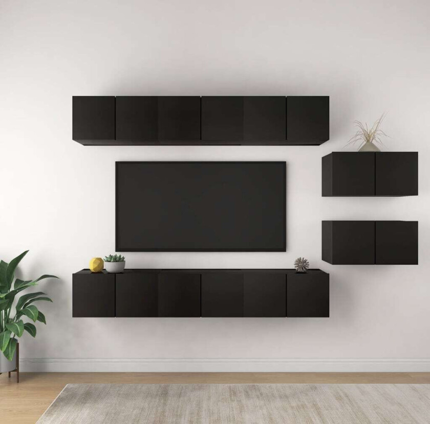 TV-benksett 8 deler svart sponplate